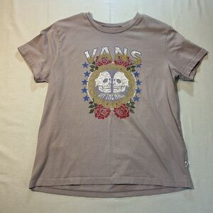 Vans Light Gray Purple Shirt w/Skull & Rose Design T-Shirt, Size Medium